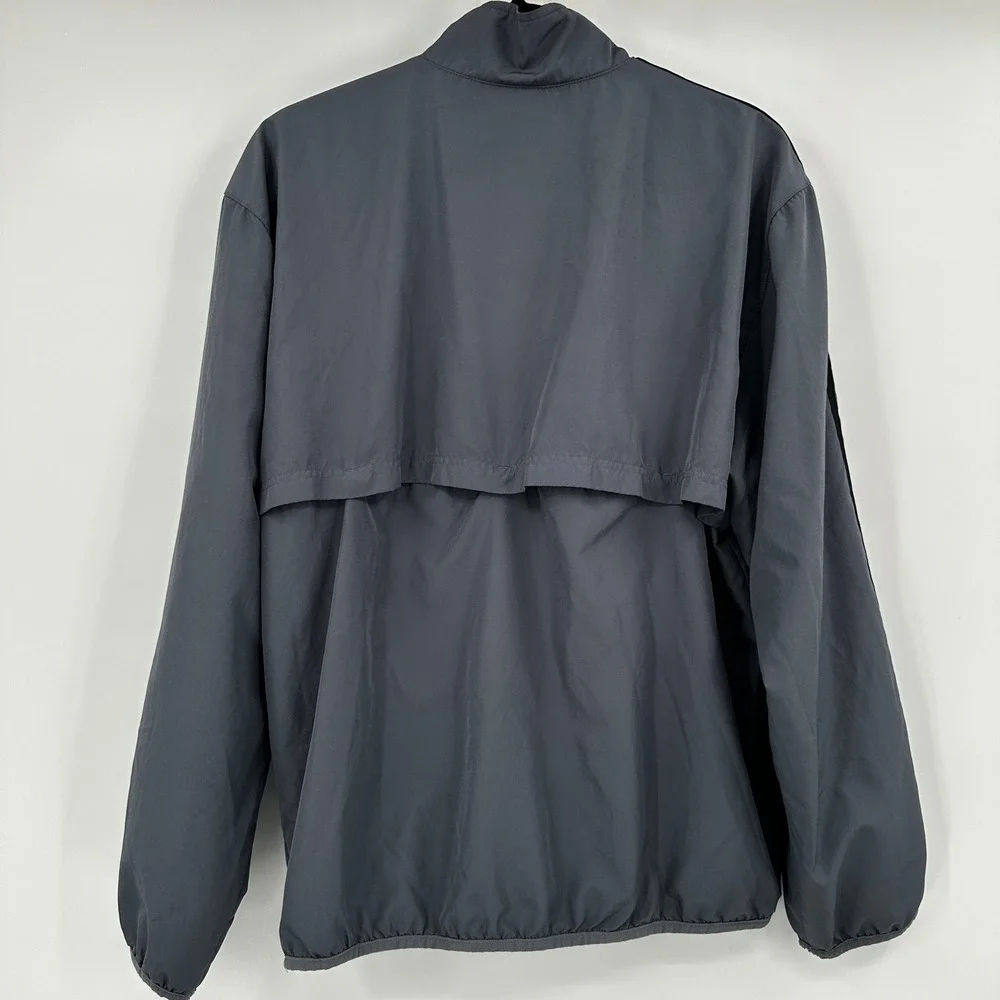 Adidas Mens Grey Black 3-Stripe Quarter Zip Windbreaker Jacket Size Medium‎ Y2K
